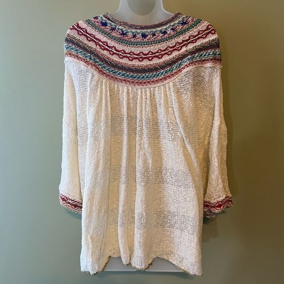 Free People Ivory Vacation Loose Knit Light Sweater, Size Small - Picture 3 of 5